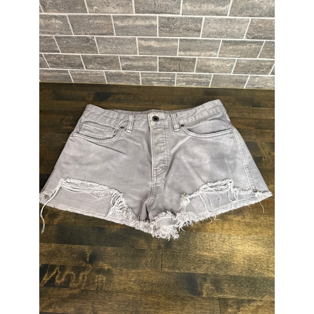 Free People Grey Distressed Denim Cut Off Shorts Button Fly W28